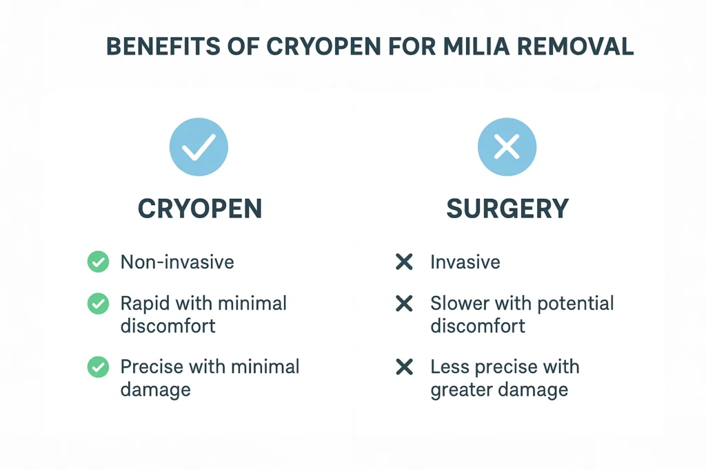 Benefits of cryopen for milia removal Greater London (Bromley) compared to surgical treatments.
