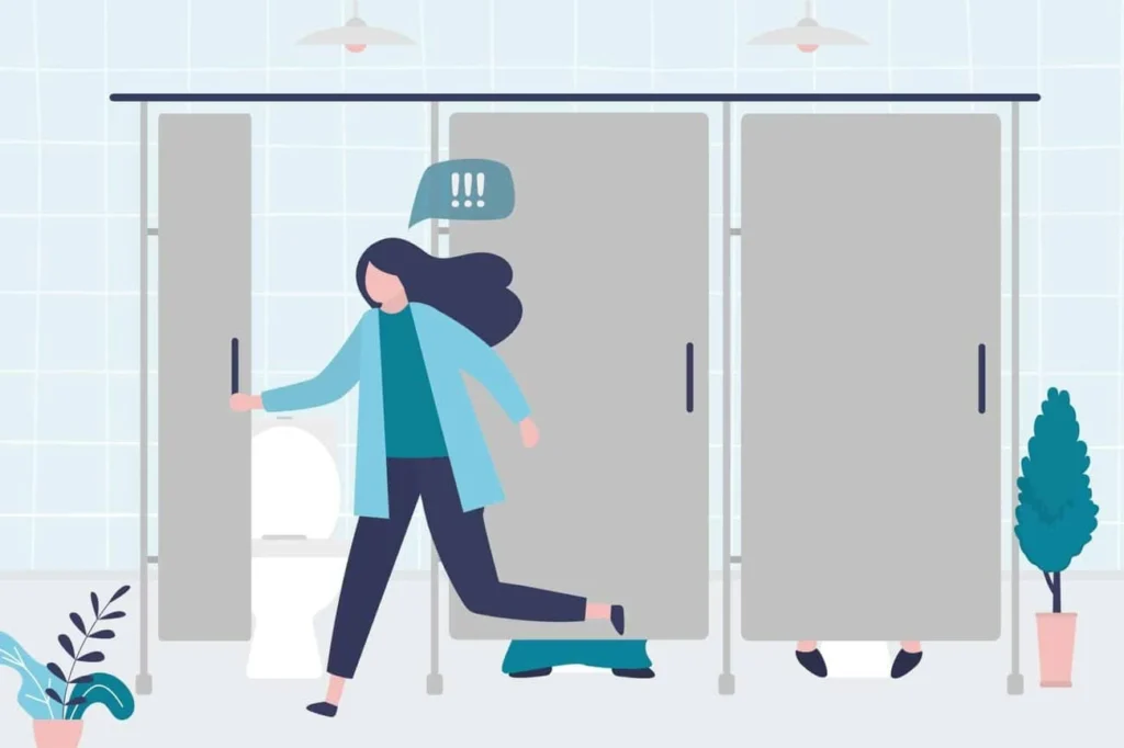 graphic of Urine incontinence Greater London (Bromley) woman running to the toilet.