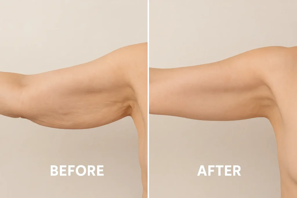 Picture of LA LIPO Greater London (Bromley) before and after results of skin tightening treatment on the upper arms.