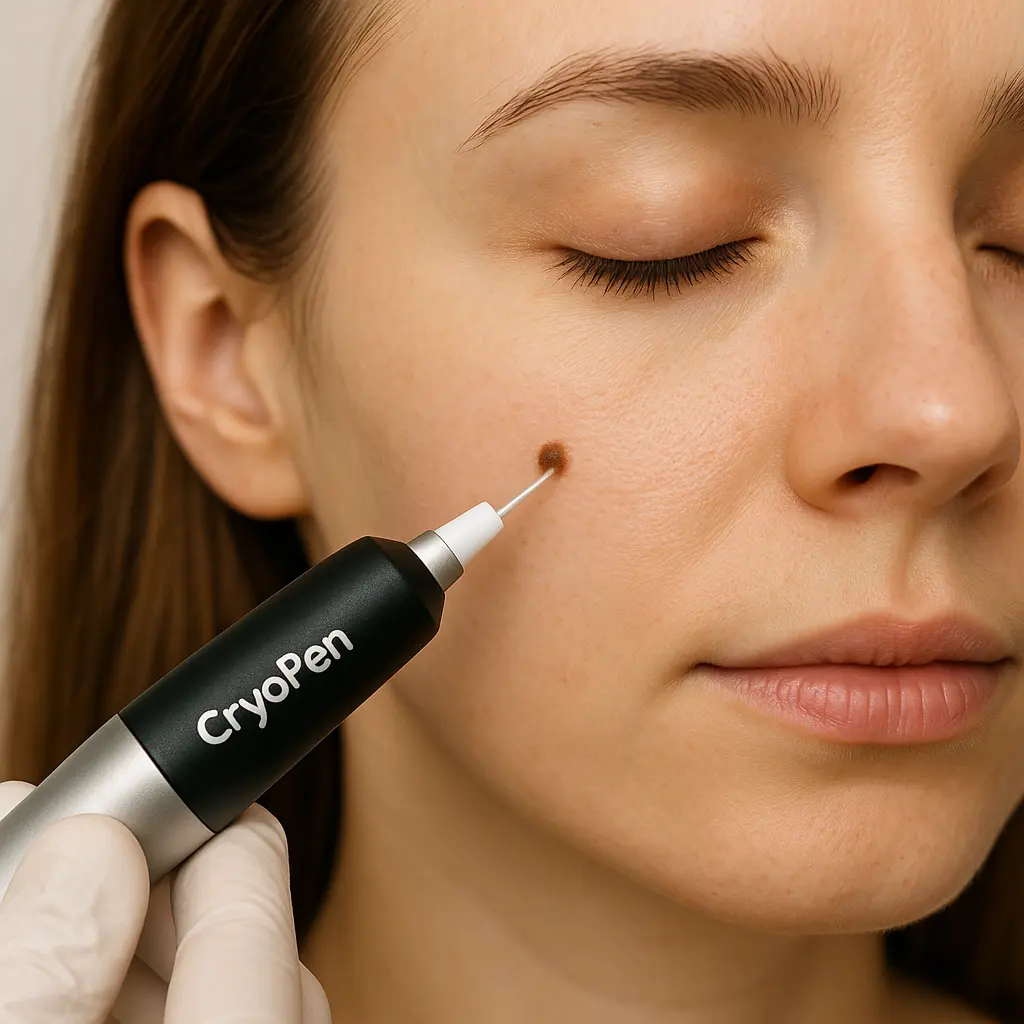 woman receiving facial mole removal Greater London (Bromley) using cryopen